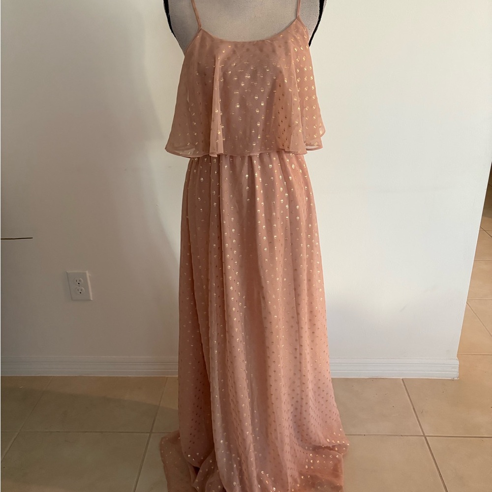 Lulus small maxi dress light pink gold print 633 - Picture 2 of 7